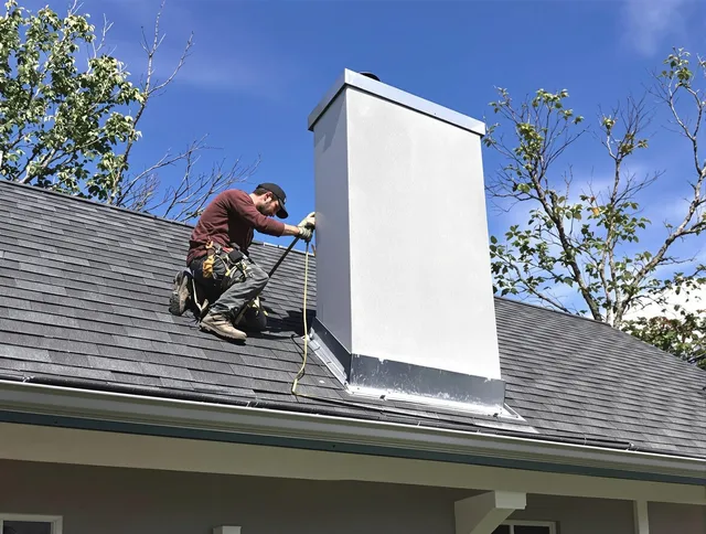 Somerset Chimney Sweep team member finishing chimney construction in Somerset, MA