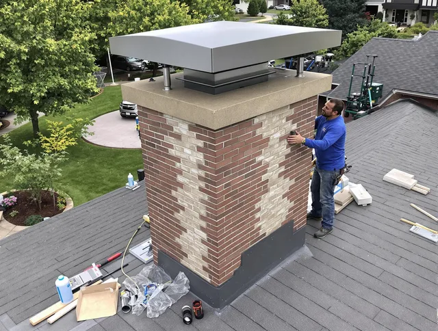 Somerset Chimney Sweep team working on a custom chimney remodel in Somerset, MA