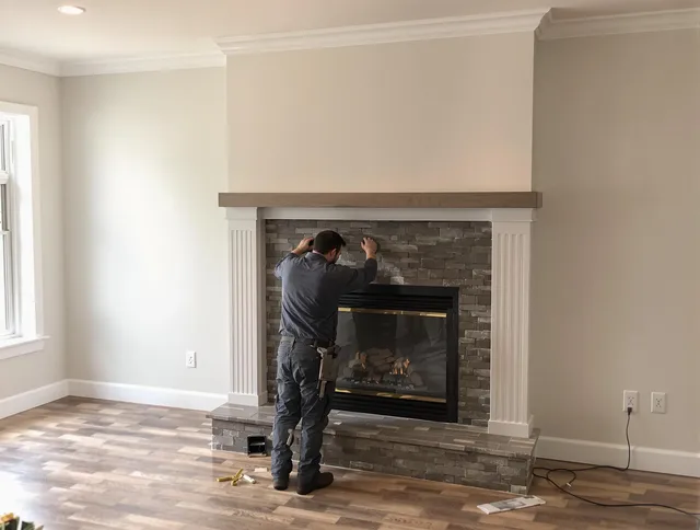 Somerset Chimney Sweep finishing a custom fireplace install in Somerset, MA